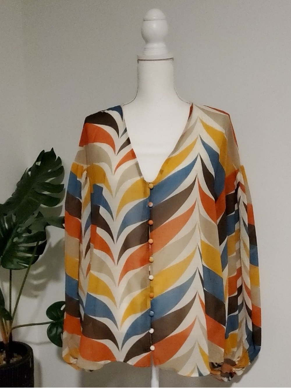 Hutch Multi-Color Chevron Button-Front Blouse